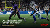 Lamar Jackson runs with the football while a Dallas defender pursues him, beneath a PowerPage Thursday injury-update headline.