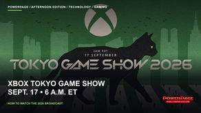 Green-and-black Xbox Tokyo Game Show promotional artwork with an illustrated cat and city, plus the September 17 six a.m. Eastern broadcast time.