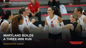 Maryland volleyball players celebrate a point against George Mason.
