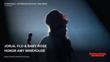 A backlit silhouette of Amy Winehouse beside a microphone, used in the Roundhouse tribute promotion.