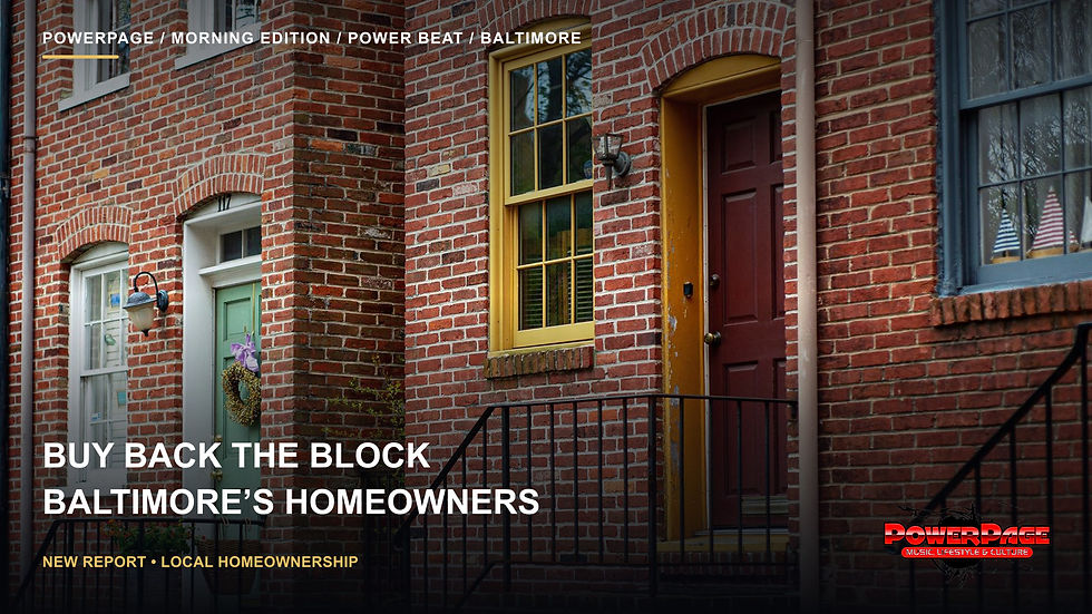 Baltimore brick rowhomes feature green and red doors, front steps and black iron railings.