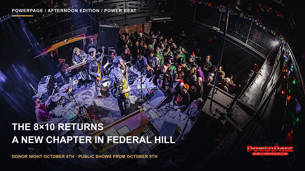 An archival view of a concert at The 8×10, with musicians onstage, an audience on the floor and patrons along the balcony.