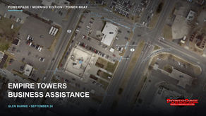 An aerial view identifies Empire Towers at 7310 Ritchie Highway, neighboring buildings and surrounding streets.