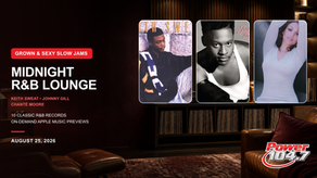 Grown and Sexy Slow Jams August 25 cover featuring official Keith Sweat, Johnny Gill, and Chanté Moore artwork in a warm midnight R&B lounge.