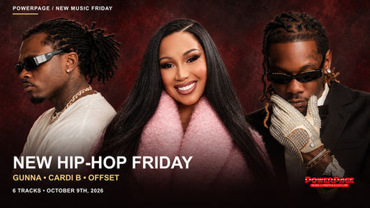 Gunna, Cardi B and Offset against a dark burgundy background.