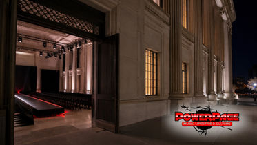 Empty runway infrastructure inside a Baltimore civic building with the official PowerPage logo