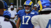 Puka Nacua at 2023 Rams training camp. Photo by Sewageboy, cropped by Power1047, CC BY-SA 4.0 via Wikimedia Commons.