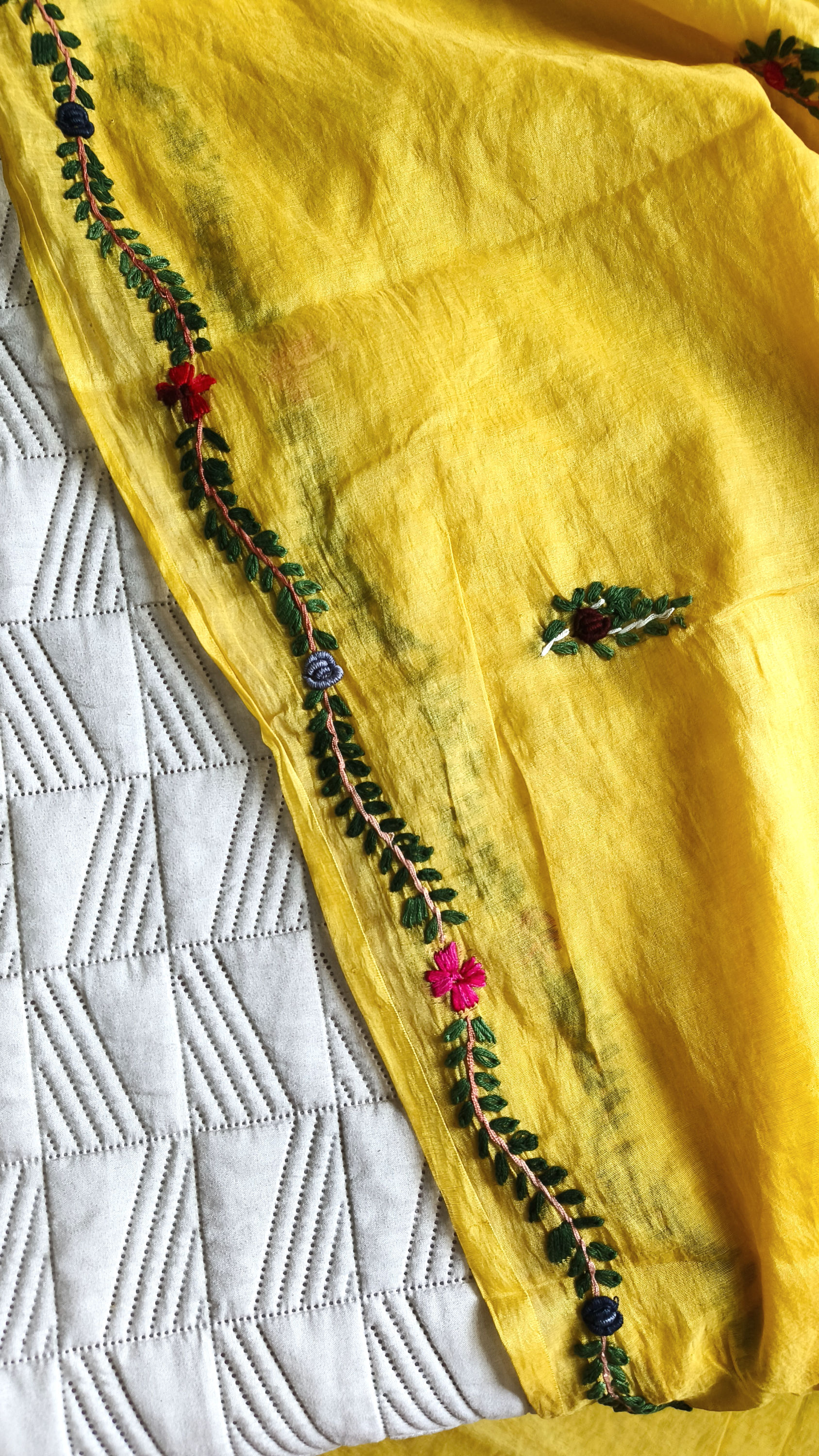 Mul Chanderi Hand Embroidered Yellow Saree – Lightweight Summer Saree