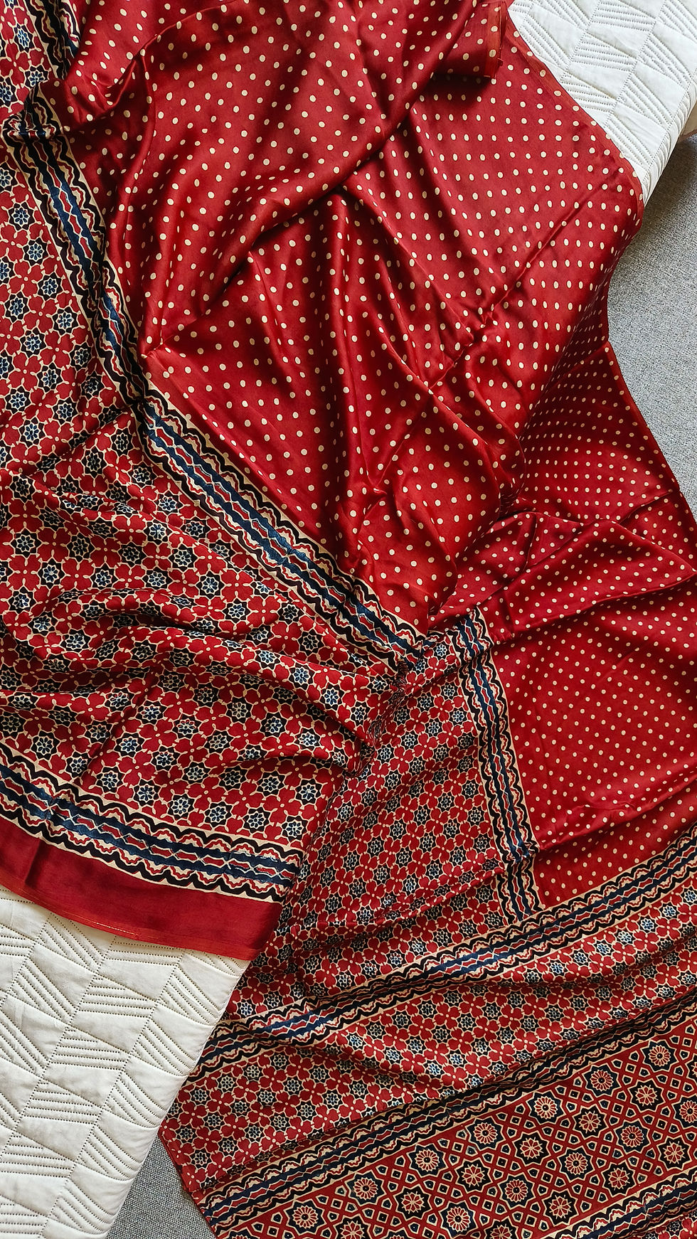 Pure handblock printed ajrakh modal silk saree with natural dyes