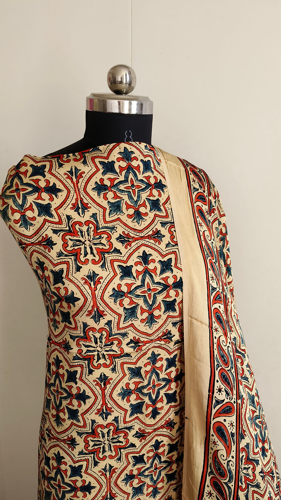 Thumbnail: Ajrakh Modal Silk two Piece Suit Set Fabric CreamyLove1