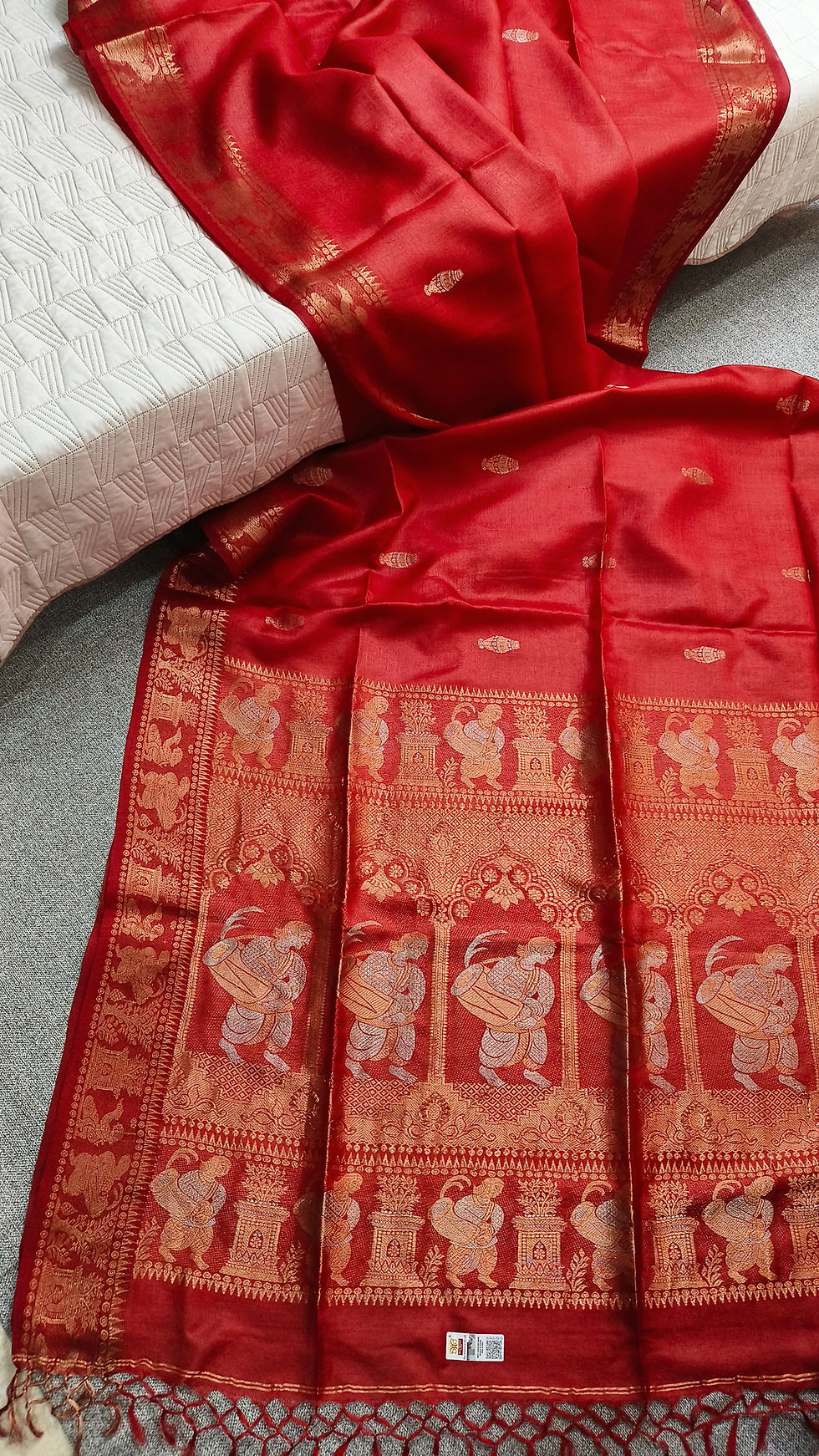 Red tussar silk saree for wedding