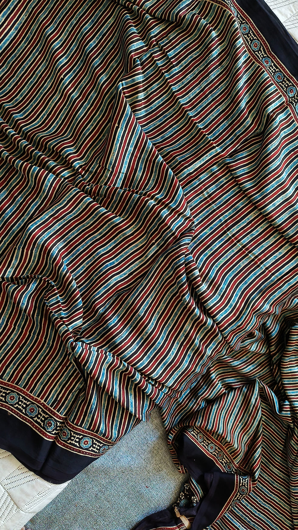 Thumbnail: Ajrakh Modal Silk Saree BlackStripeStory