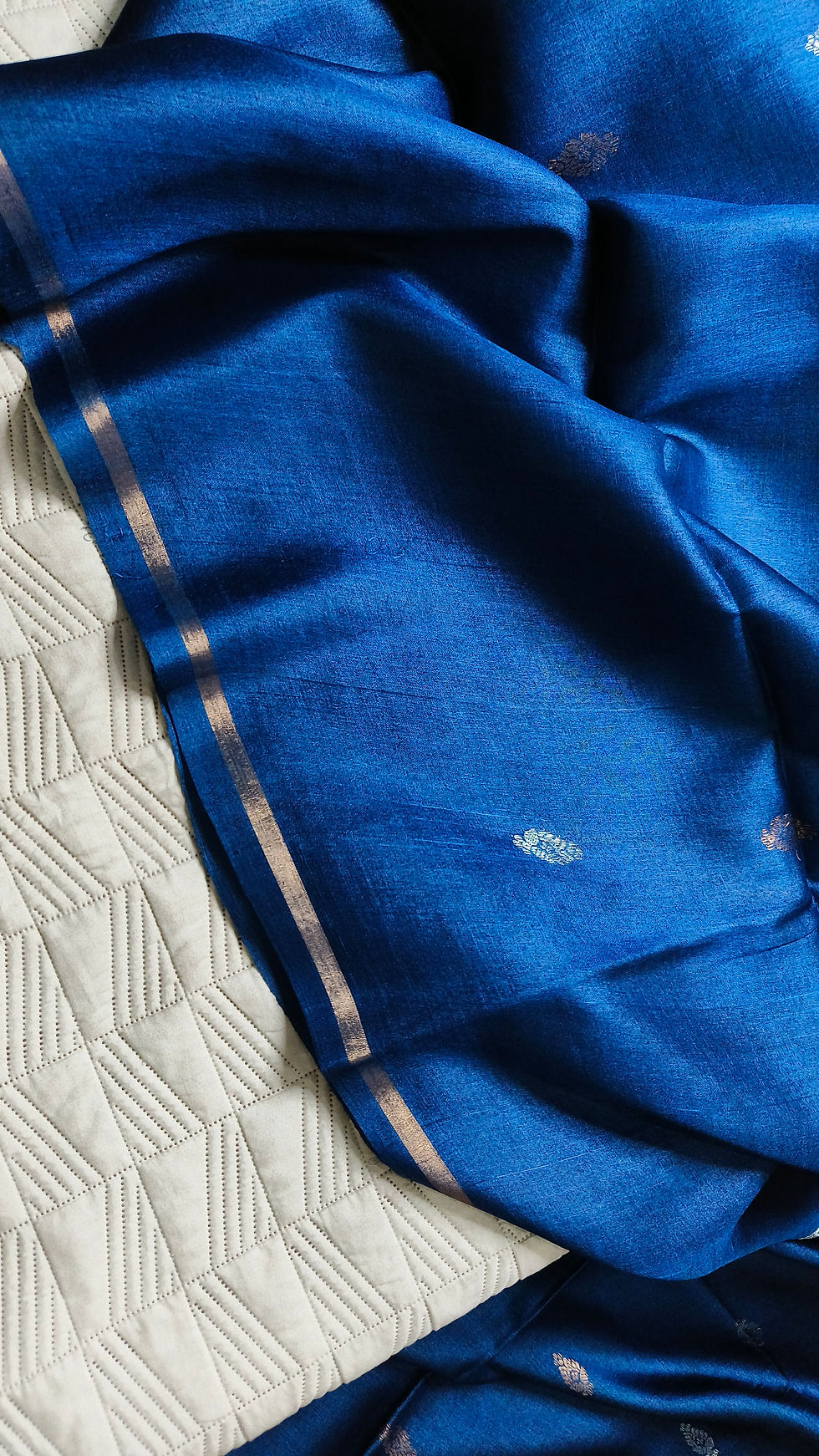 Thin zari border on tussar silk saree