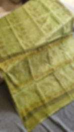 Thumbnail: Lightweight modal silk saree with Vanaspati handblock pista wave motifs, plain border, ideal for office wear