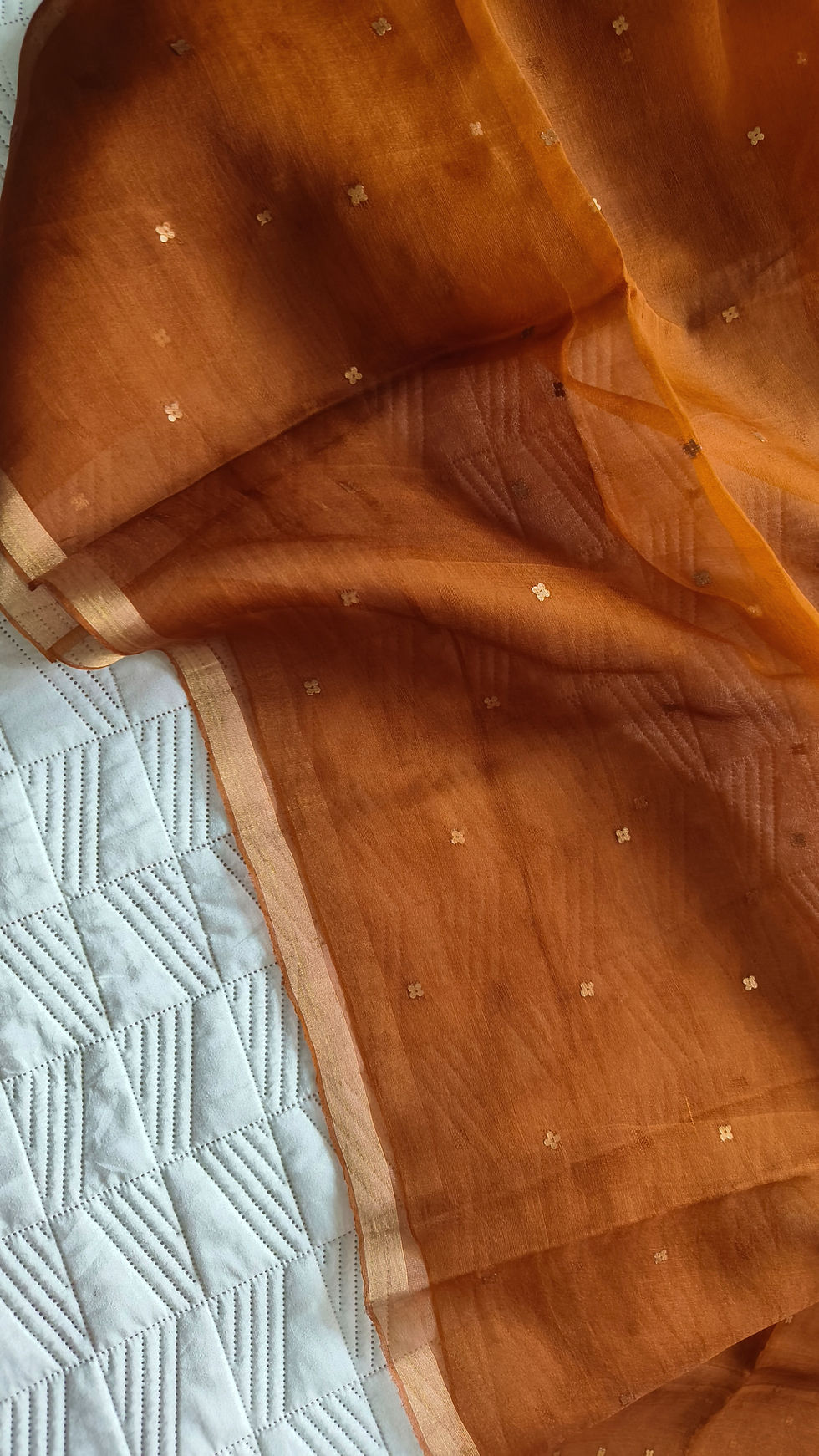 Thumbnail: Pure Muslin Silk Saree – Rust