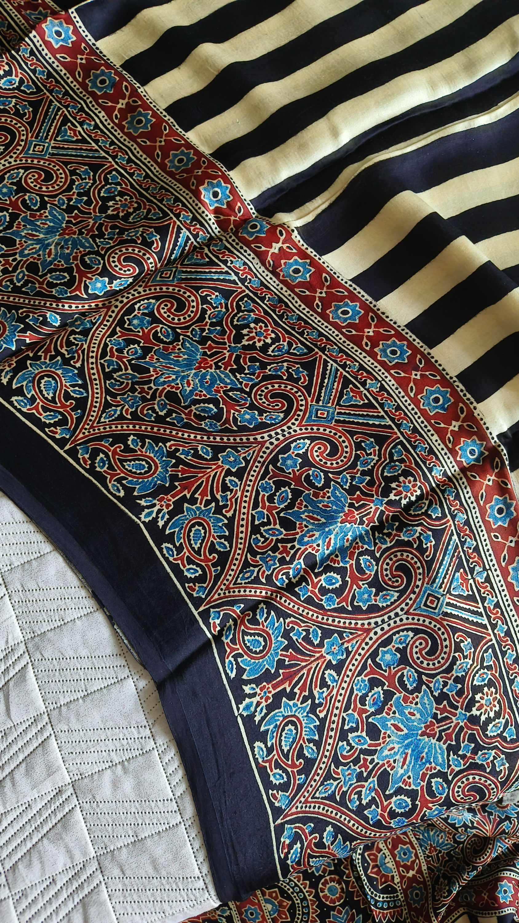 Ajrakh Modal Silk Saree Black&White