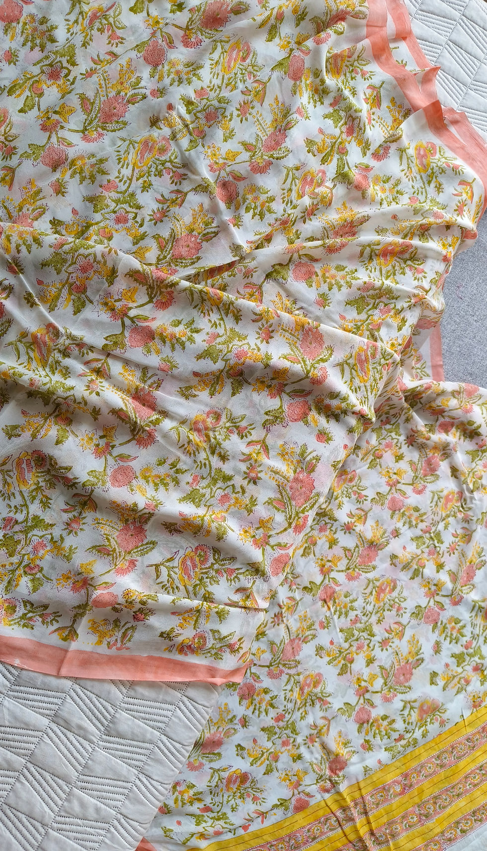 Thumbnail: Georgette Saree with Sanganeri Hand Block Print- Peach