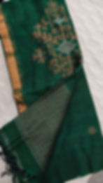 Bottle green premium linen jamdani saree