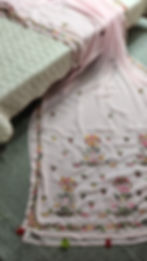 Thumbnail: Georgette Saree with French Knot & Bullion Knot Hand Embroidery- Pink