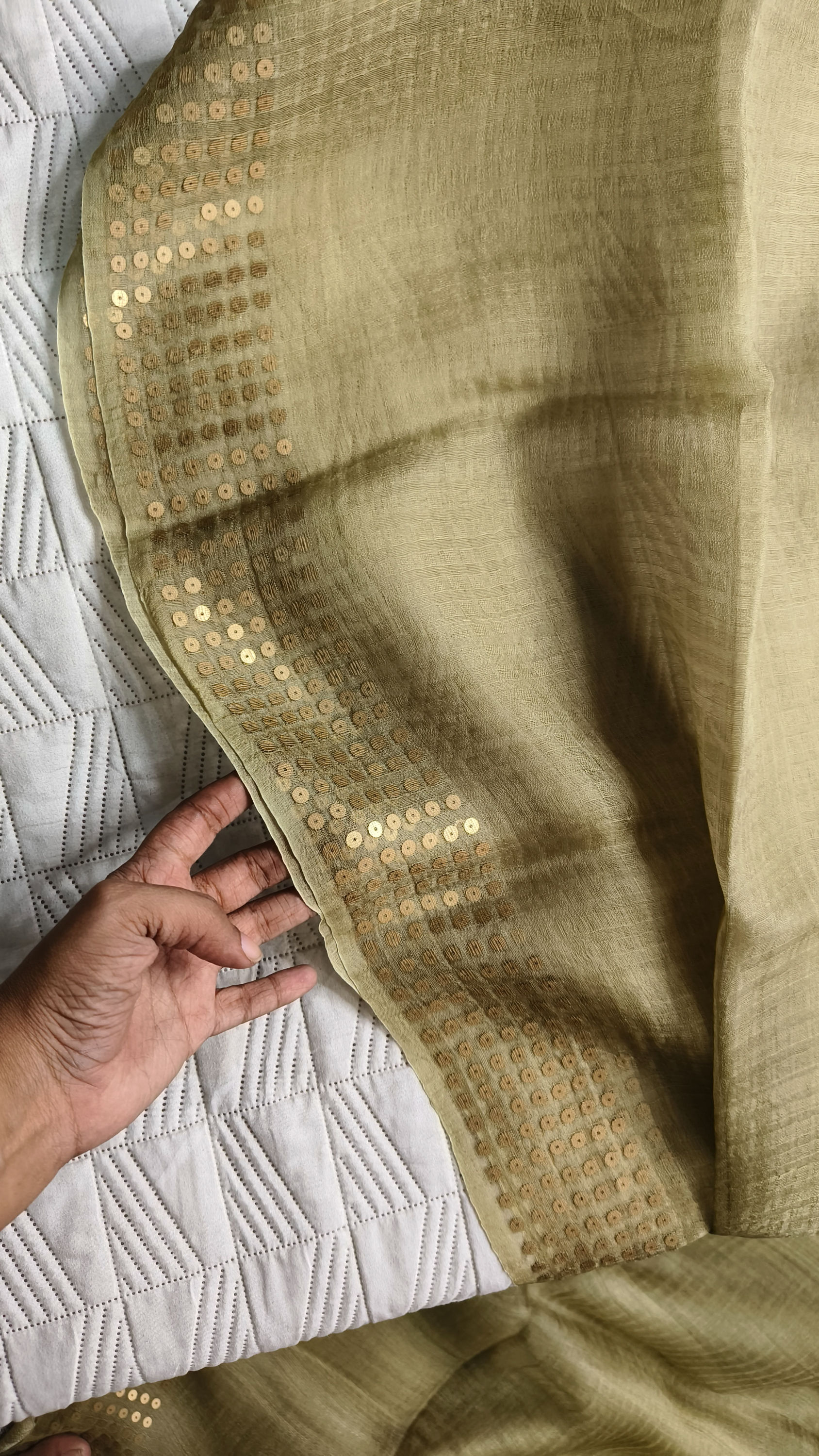 Pure Handwoven Muslin Silk Saree – Sequin Woven Border and Pallu