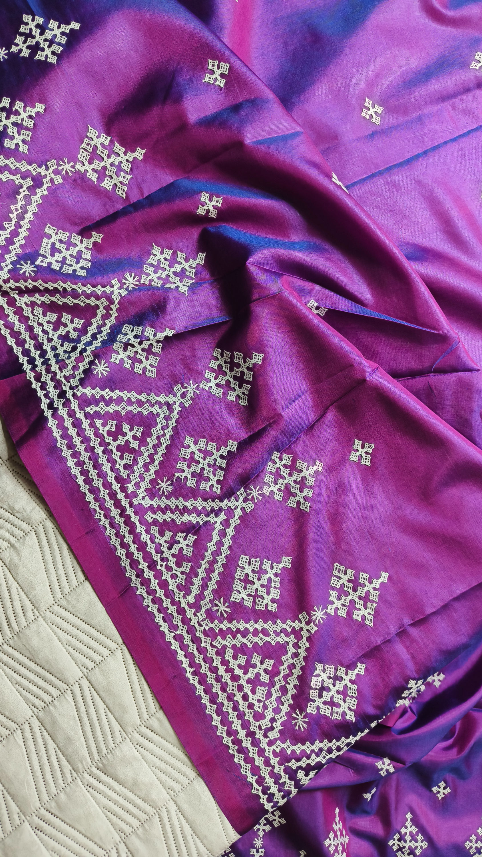 Kutch Work Hand work silk saree in dual tone
