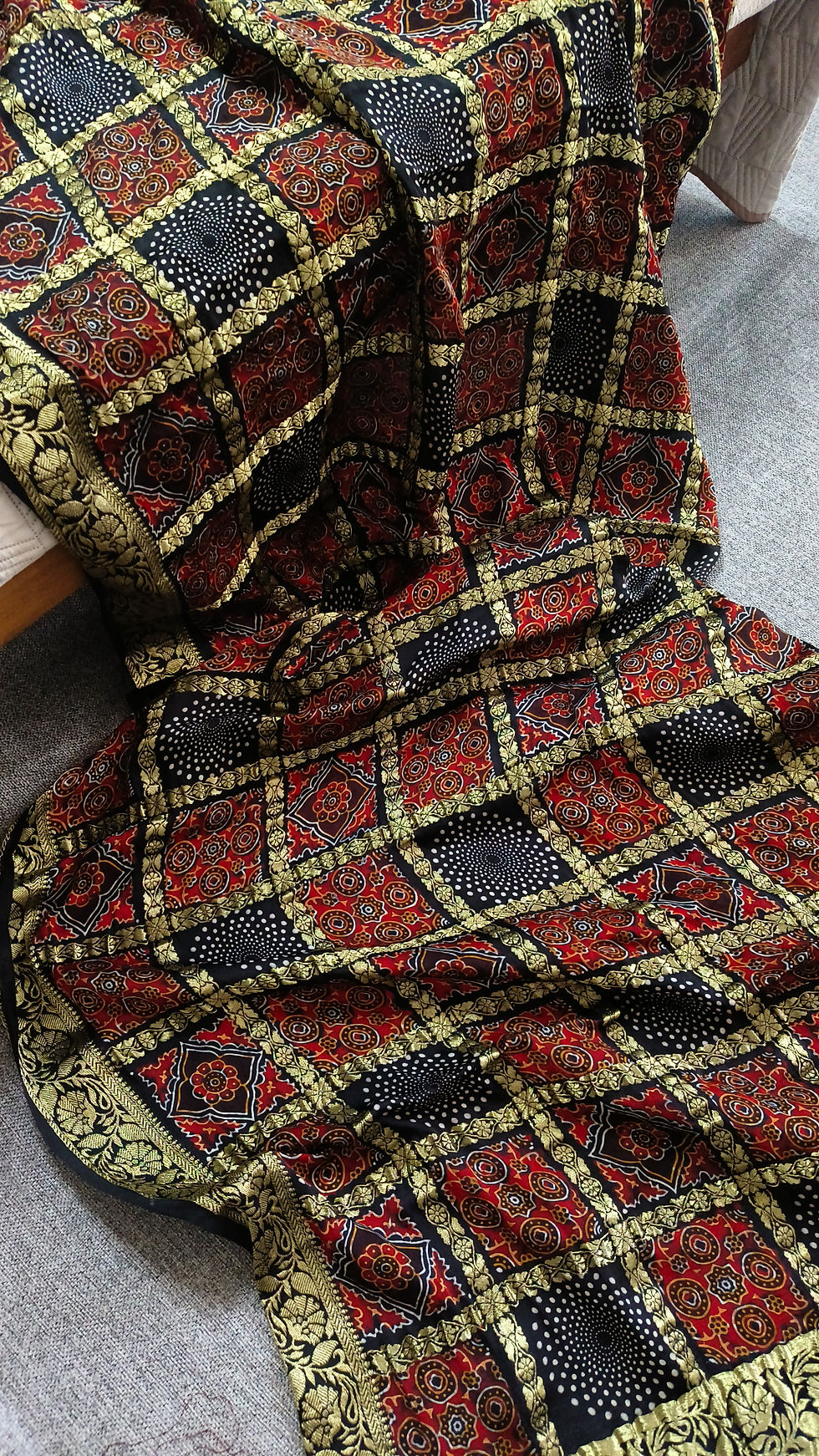 Thumbnail: Gharchola Ajrakh Modal Silk Dupatta BlackAjrakh