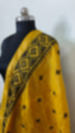 Designer Kutchi Bharat hand embroidered Pure Gachi Tussar Silk Dupatta with mustard yellow base