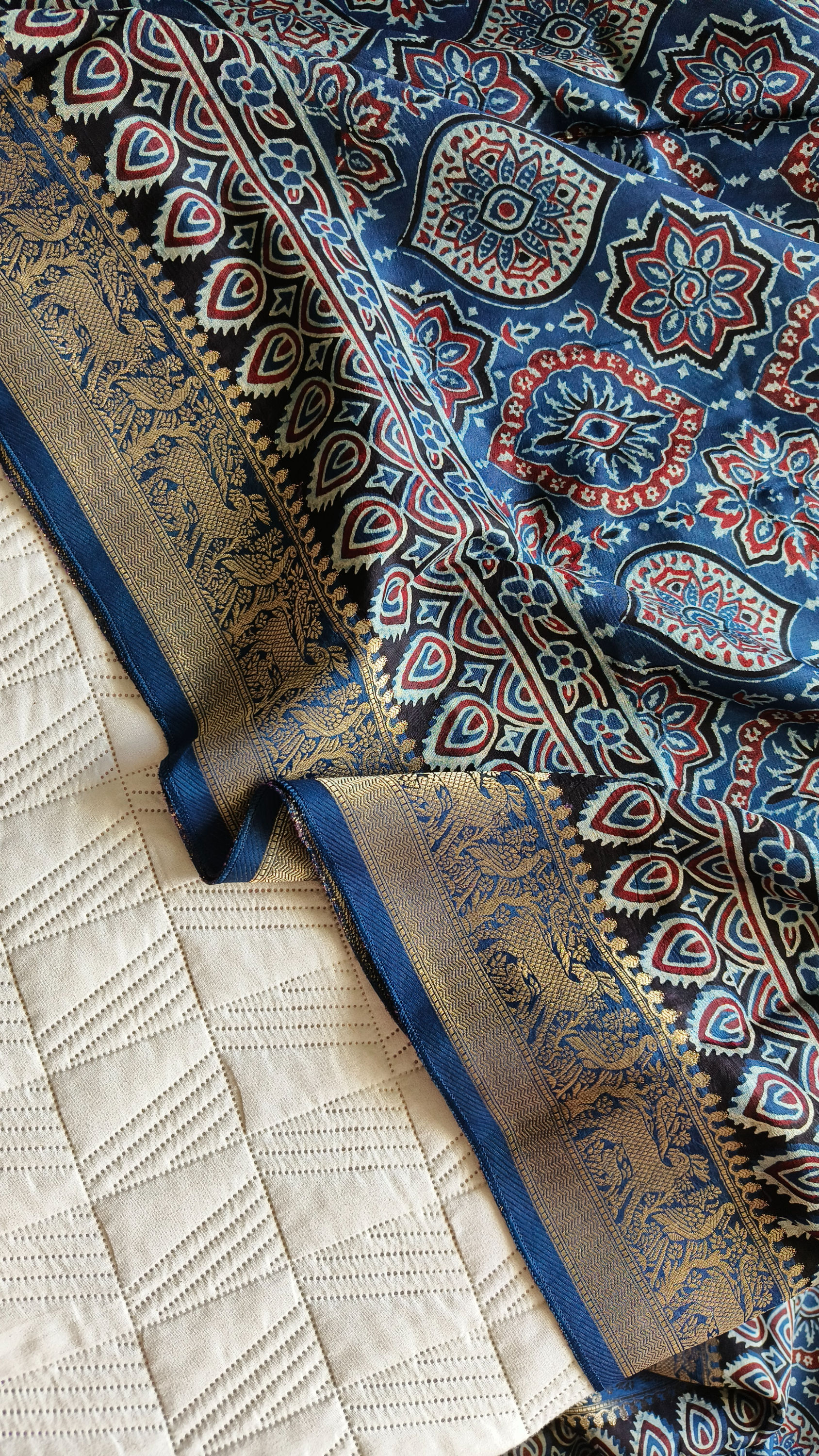 Ajrakh Dola Silk Saree