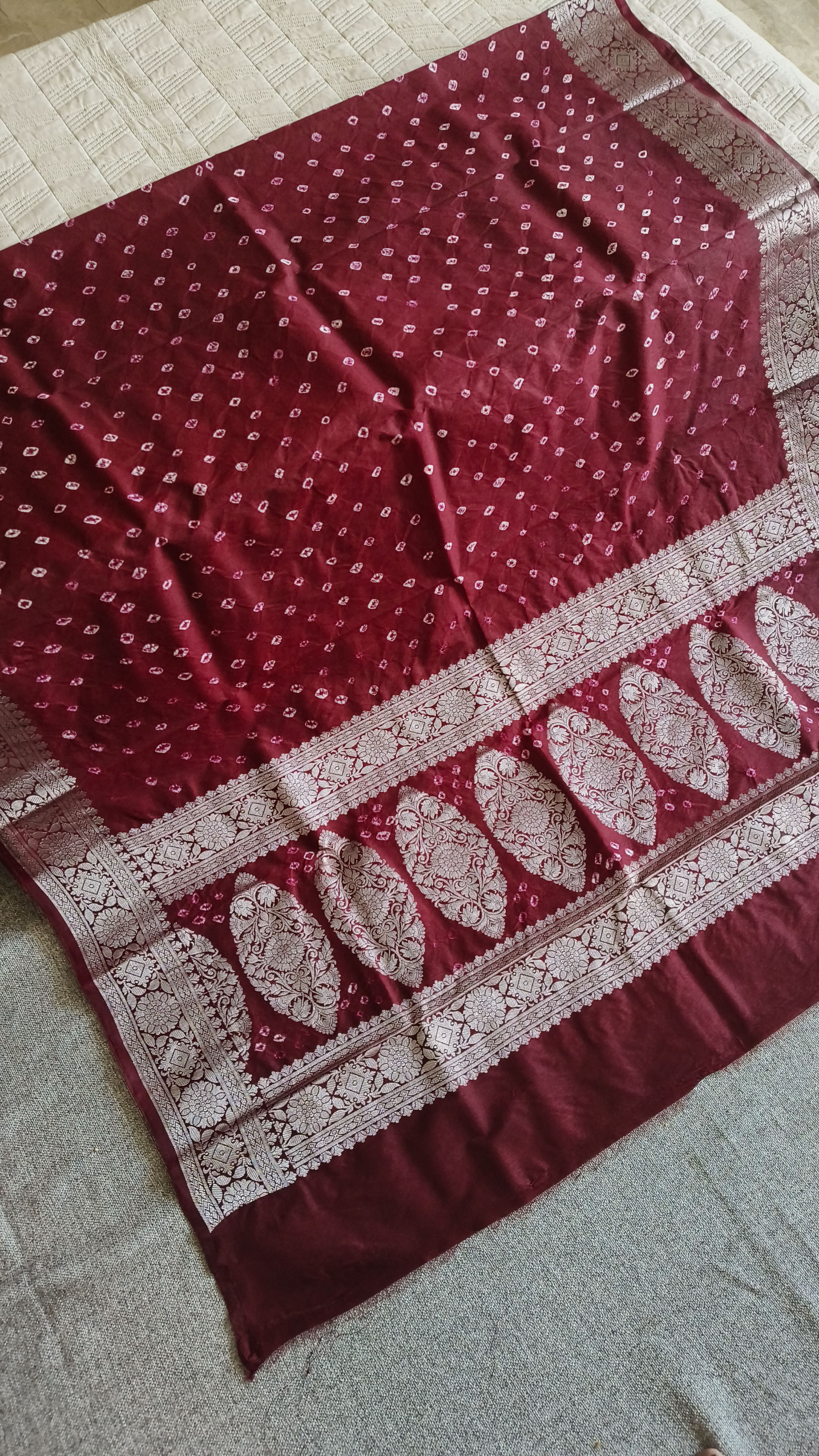 Handmade Bandhani Dupatta MaroonishBrown