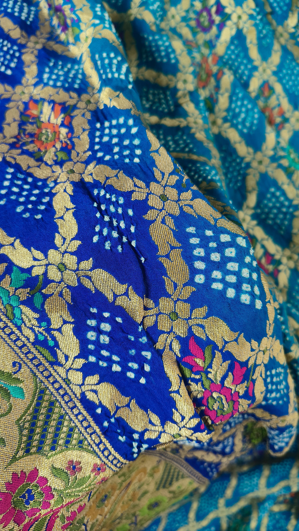 Thumbnail: Premium Banarasi Rai Bandhani georgette saree styled for wedding occasions
