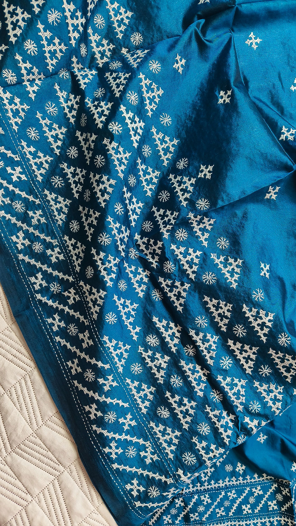 Handcrafted Kutchi Bharat hand embroidered Pure Bangalore Silk Saree