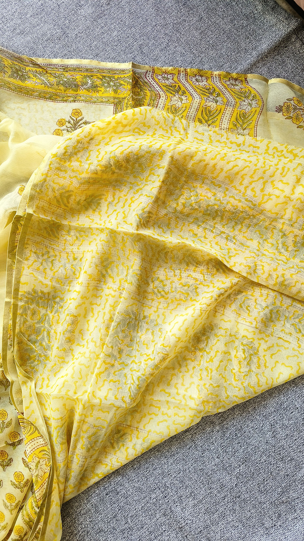 Thumbnail: Matching handblock printed running blouse piece fabric included with saree