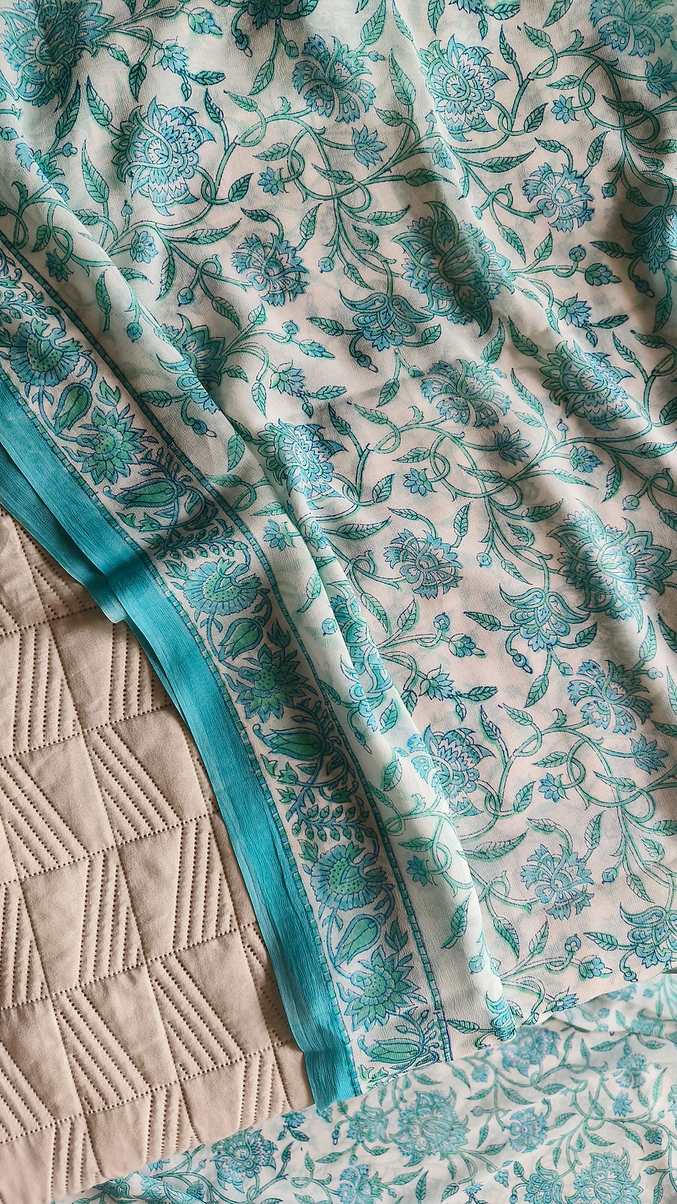 Georgette Saree with Sanganeri Hand Block Print- Sky Blue