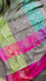 Handcrafted Kantha hand embroidered 3D silk saree with three-tone dyed effect