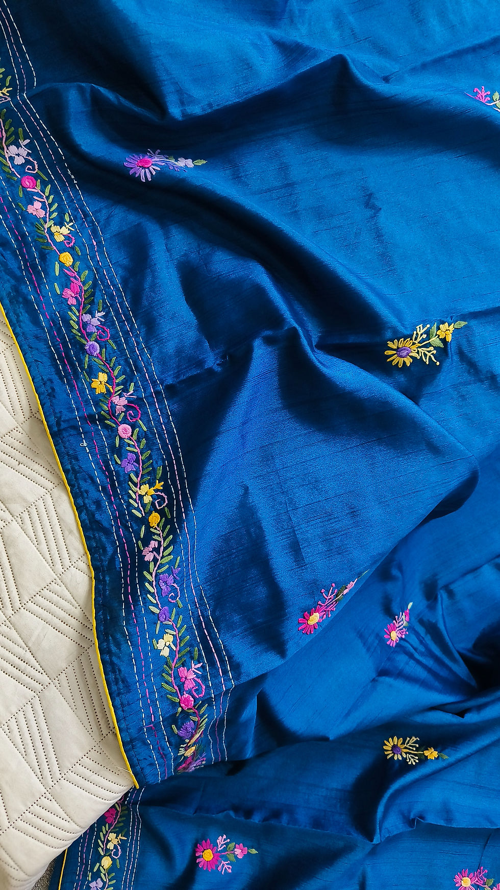 Thumbnail: Handcrafted French Knot and Bullion Knot hand embroidered silk saree