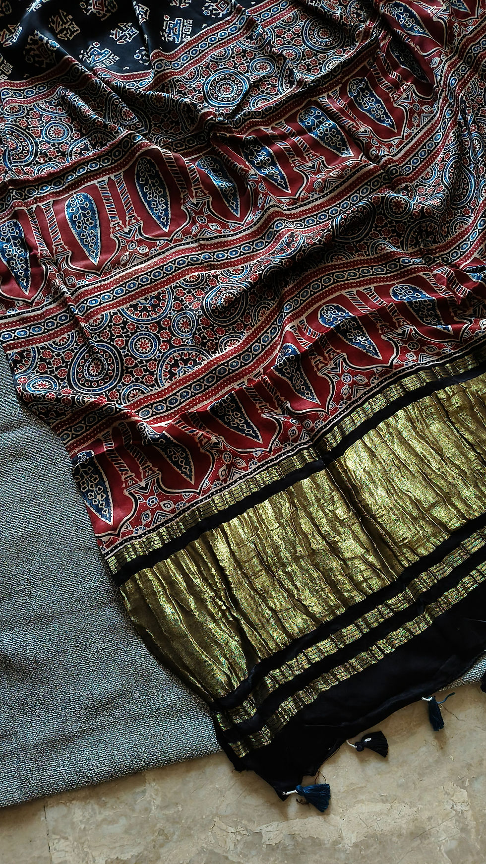 Thumbnail: Ajrakh Modal Silk Saree PatolaBlock