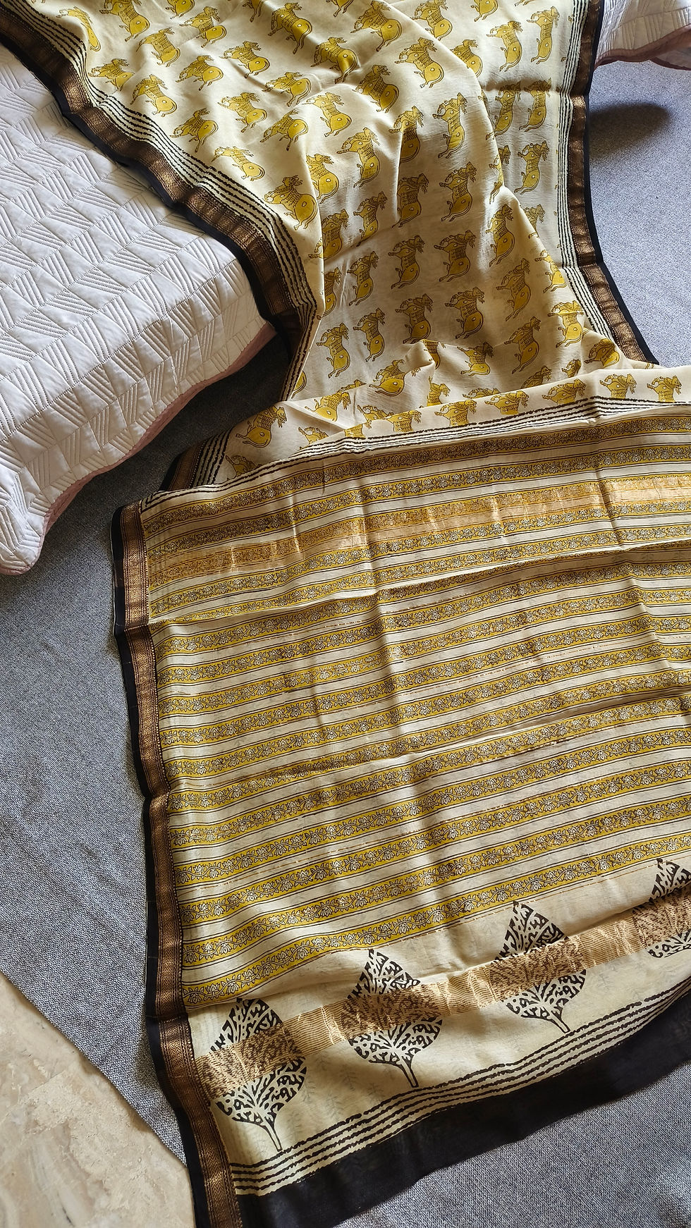 Maheshwari silk cotton saree with handblock print for summer wear
