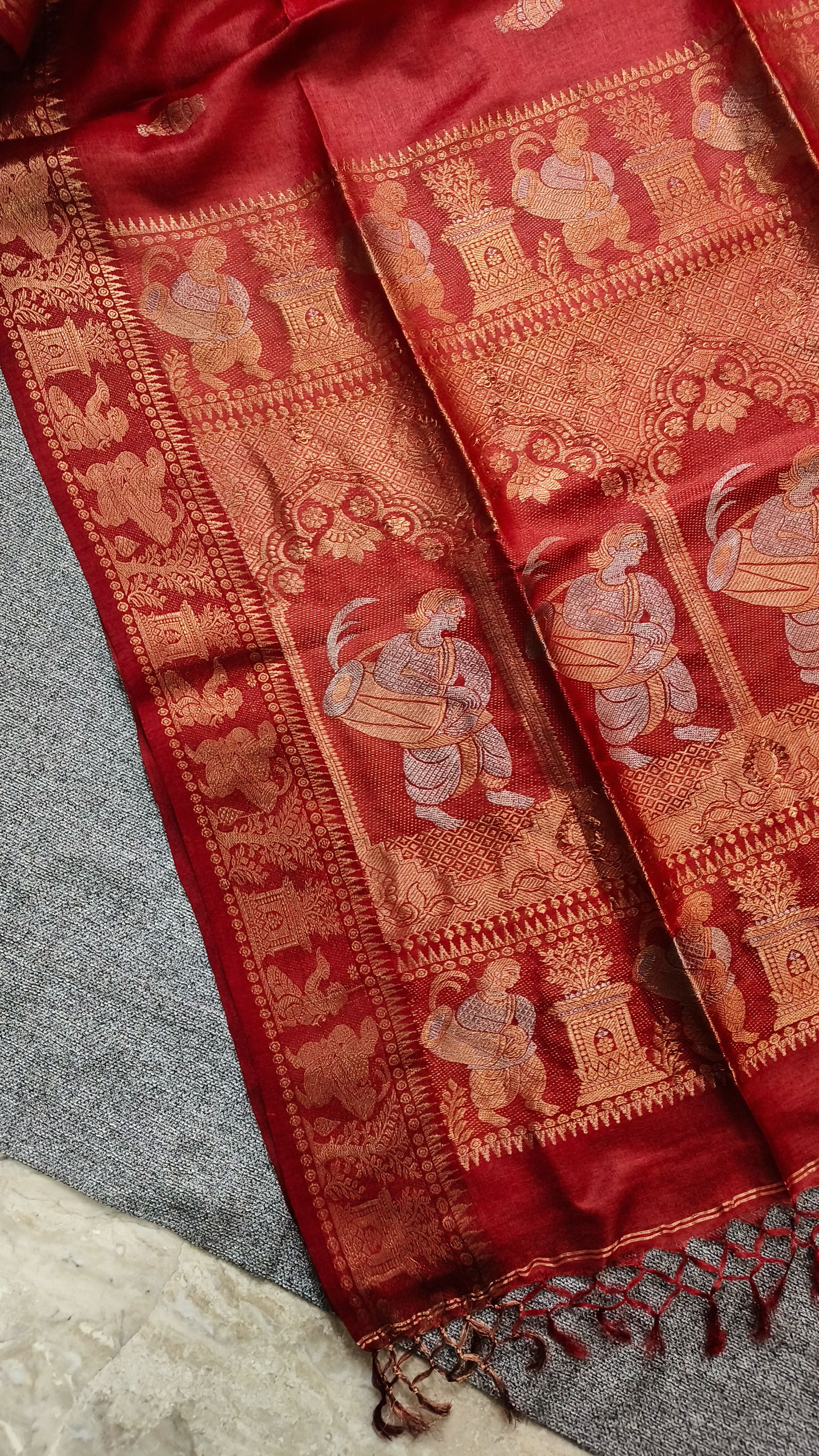 Red tussar silk saree for wedding
