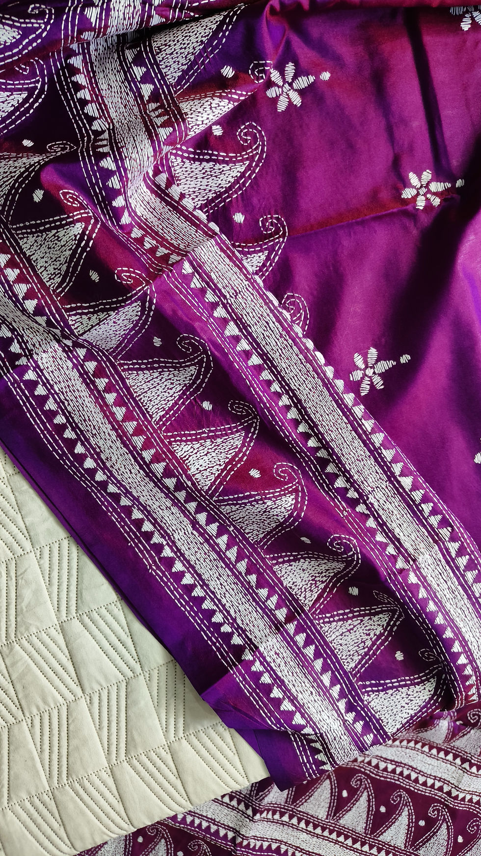 Dhupchaanv Kantha Bangalore Silk Saree- Temple Border
