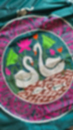 Swan and Lotus Motifs Kantha hand embroidery Silk Saree Pallu