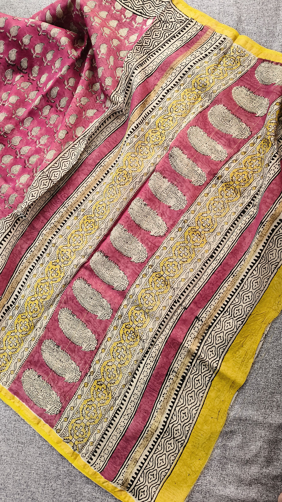Thumbnail: Pink handblock printed chanderi silk cotton saree