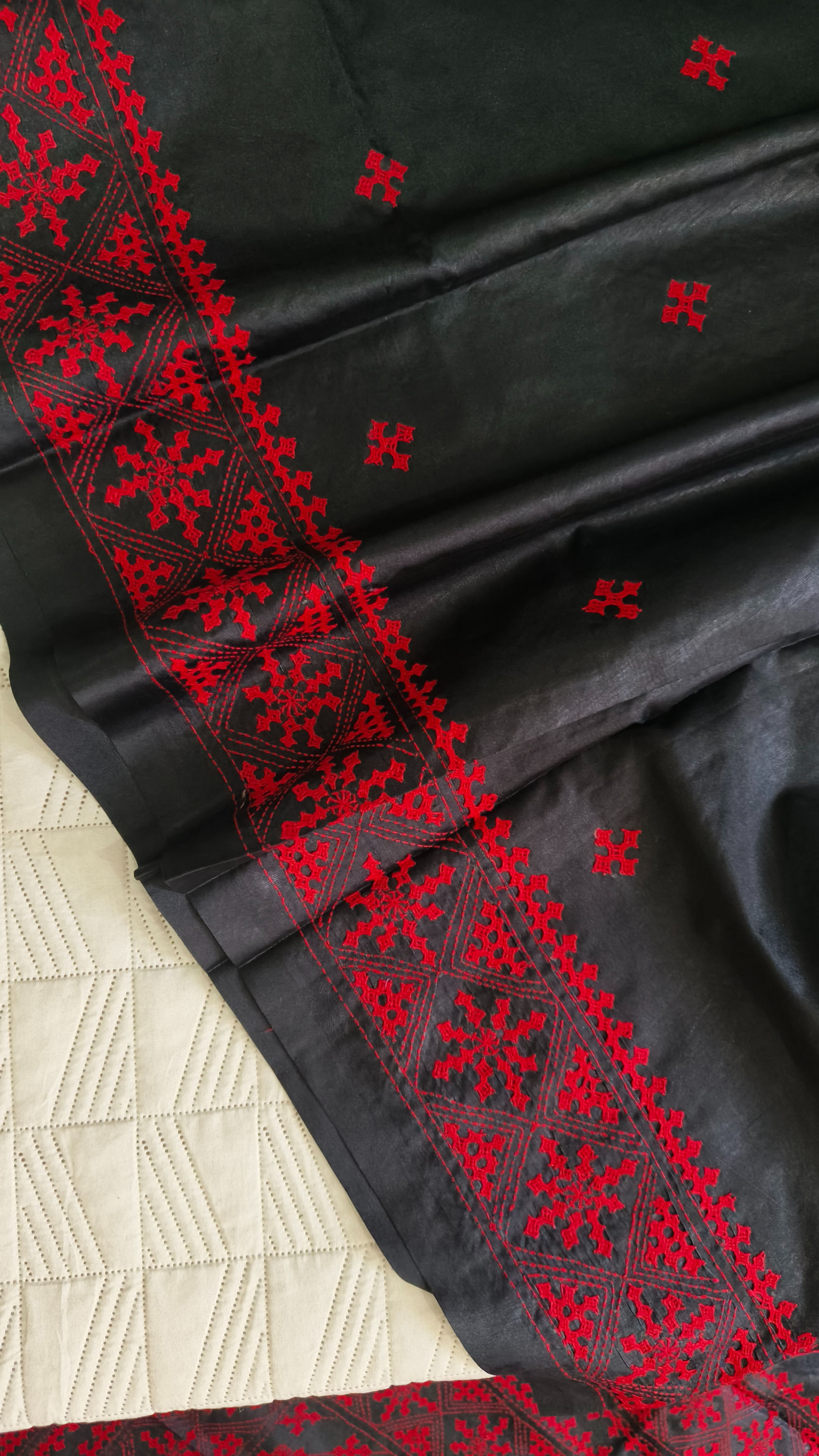 Black Kutch work handcrafted silk saree