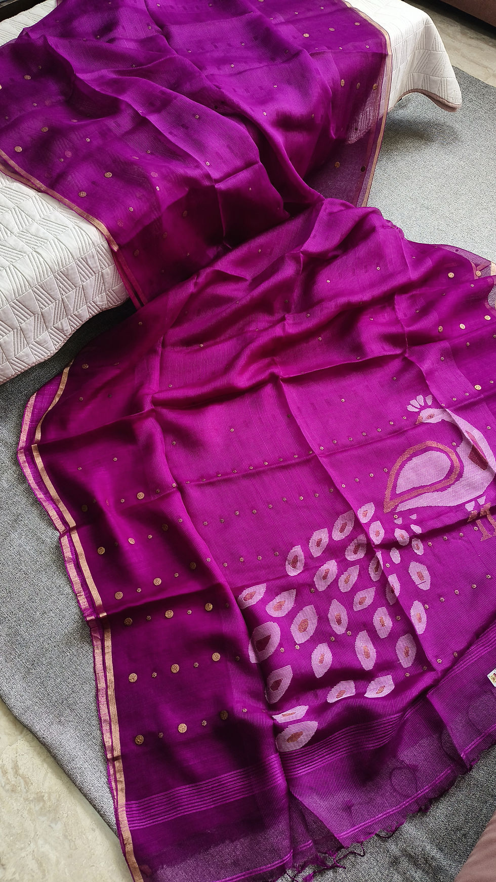 Thumbnail: Premium Muslin Silk Jamdani Saree - Purple