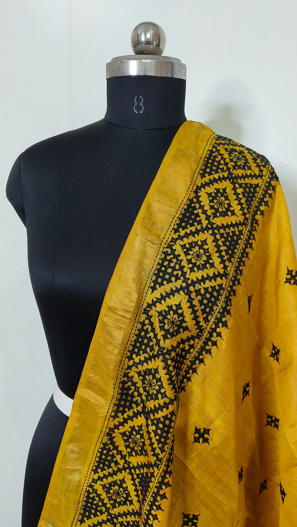 Thumbnail: Designer Kutchi Bharat Hand Embroidered Pure Gachi Tussar Silk Dupatta