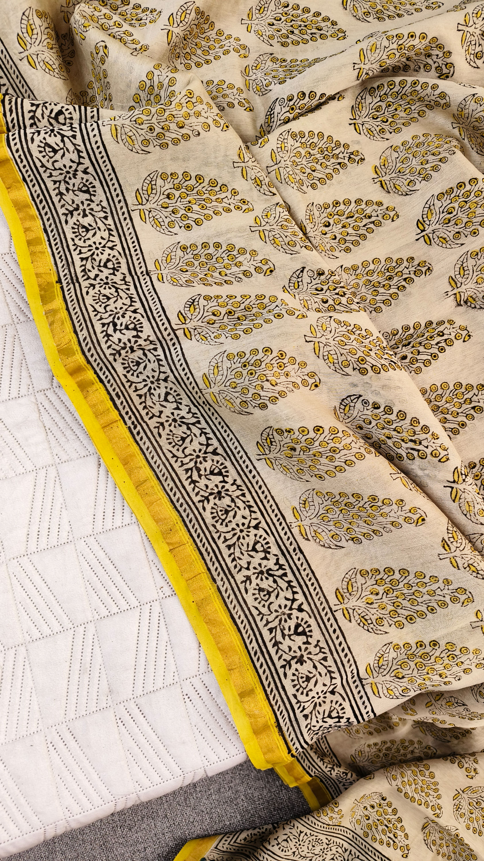 Handblock printed border detail on chanderi cotton silk saree