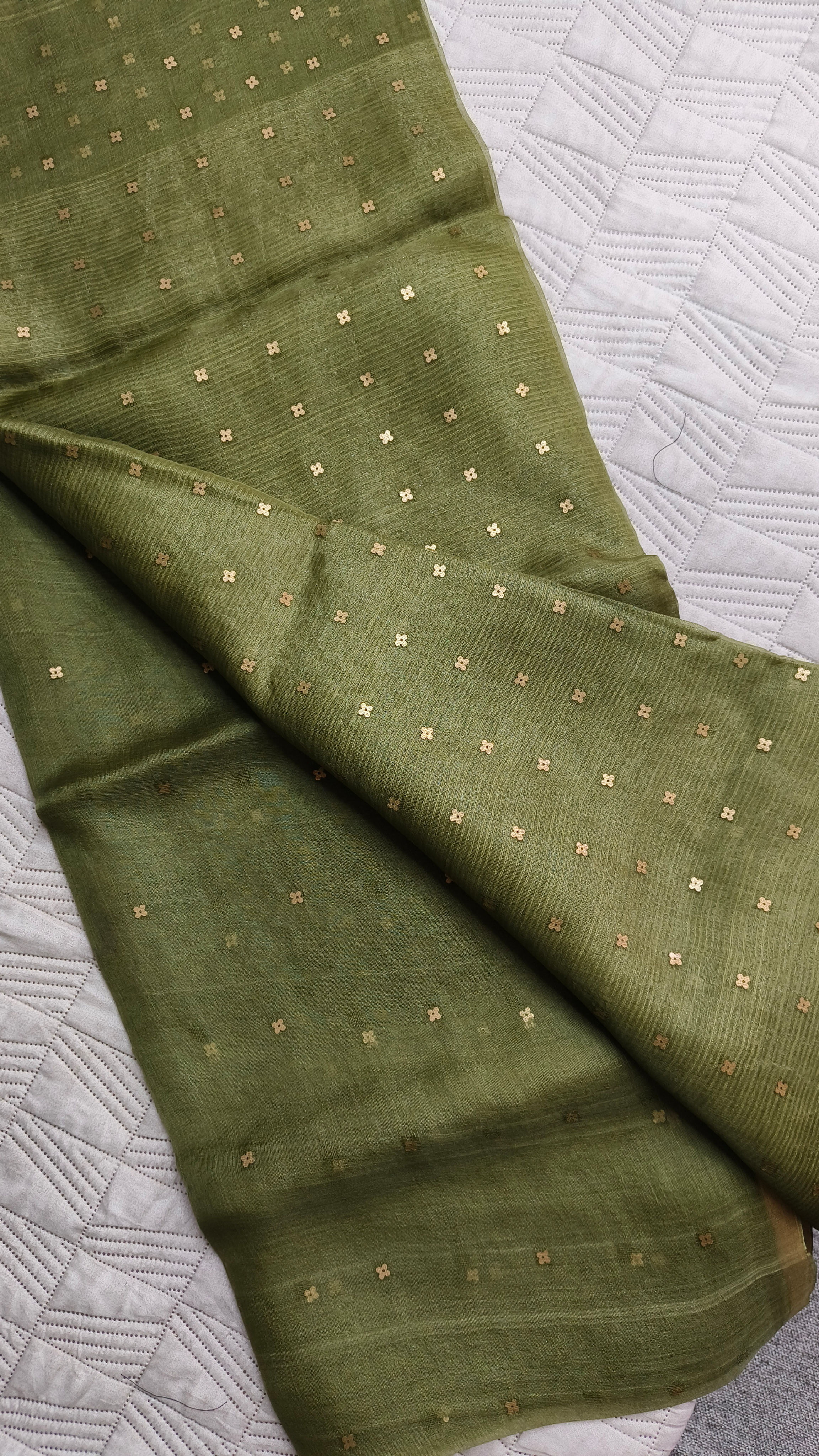 Mehendi ceremony pure muslin silk saree with sequins