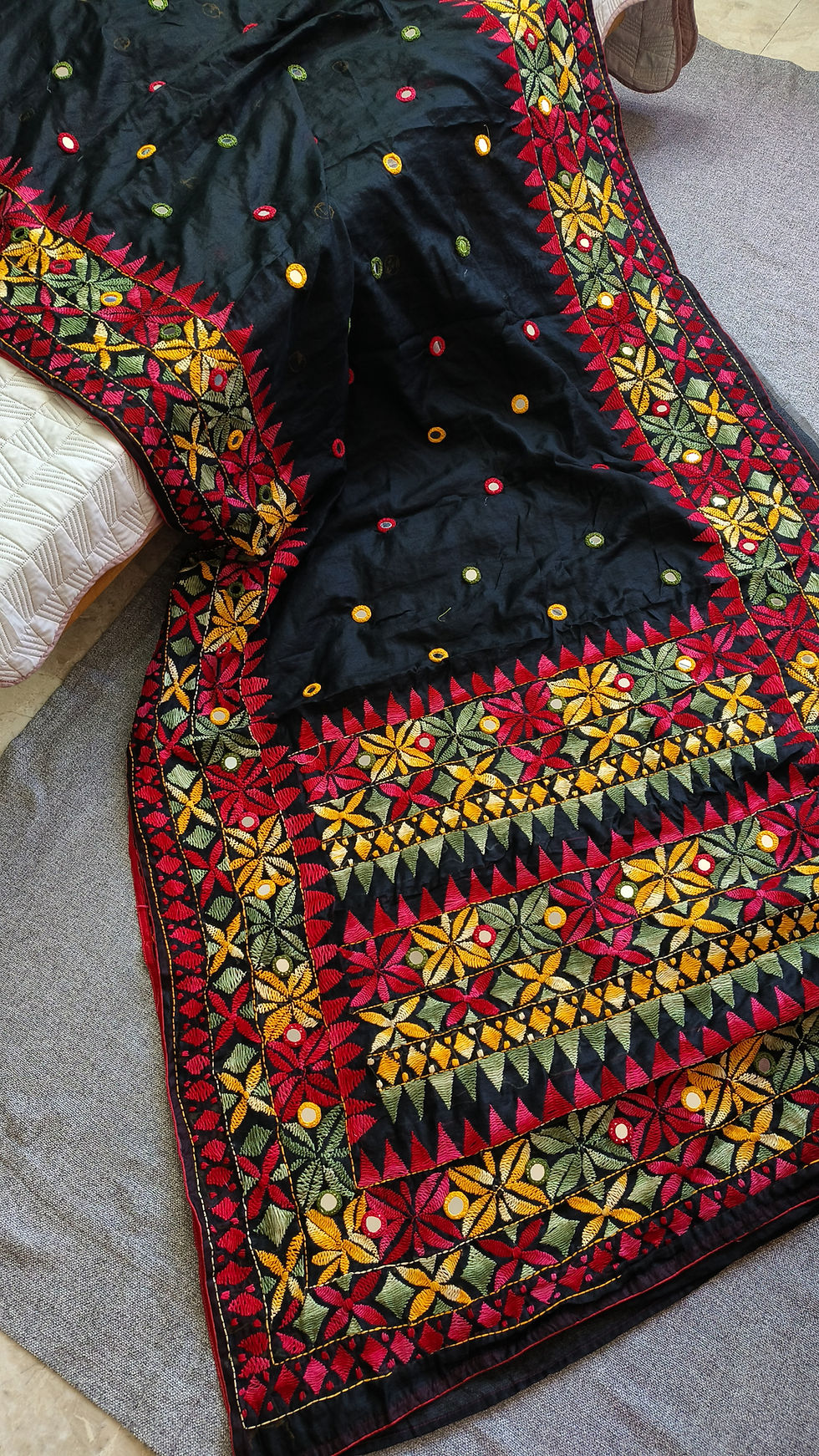 Thumbnail: Full view of handcrafted Kathiawadi Semi Tussar Silk Saree