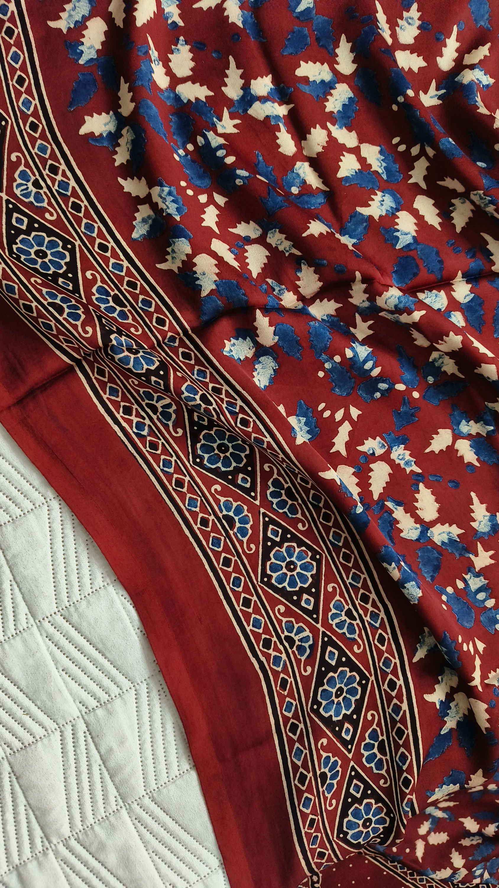 Maroon Ajrakh Modal Silk Saree