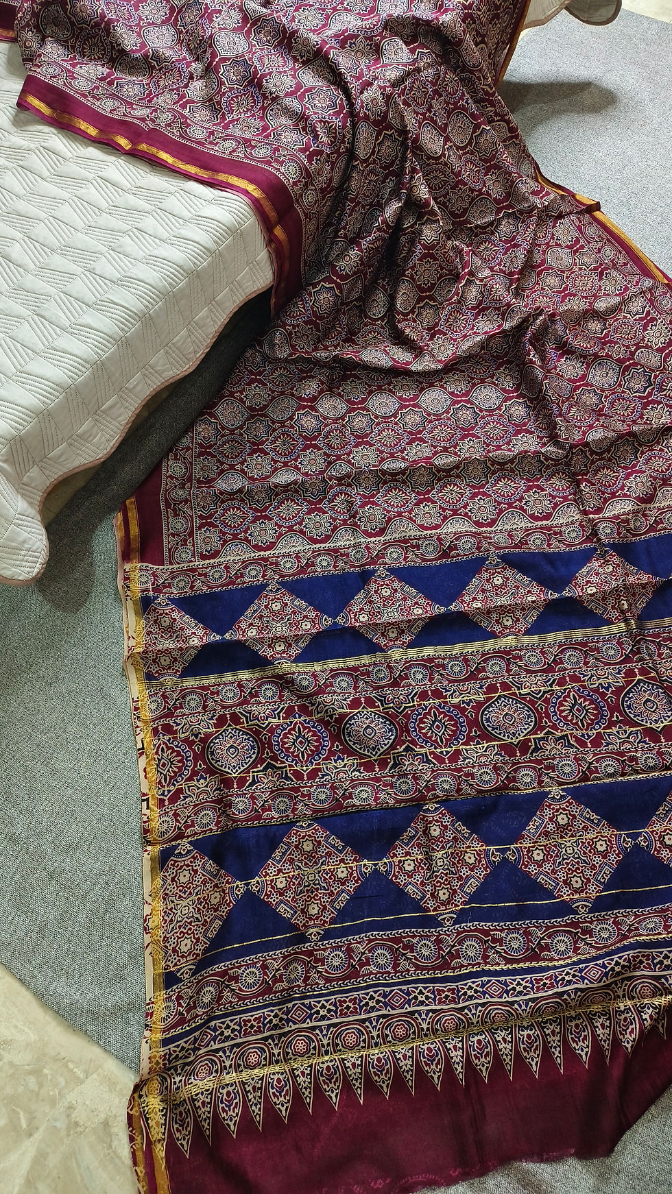 Ajrakh Chanderi Cotton Silk Saree