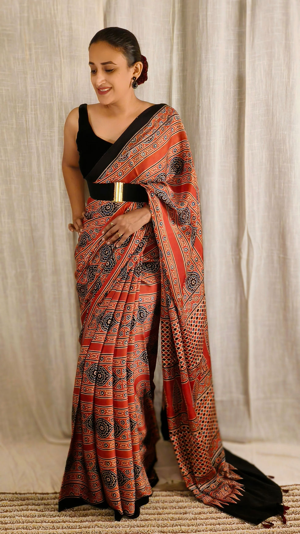 Thumbnail: Ajrakh Modal Silk Saree RedIt